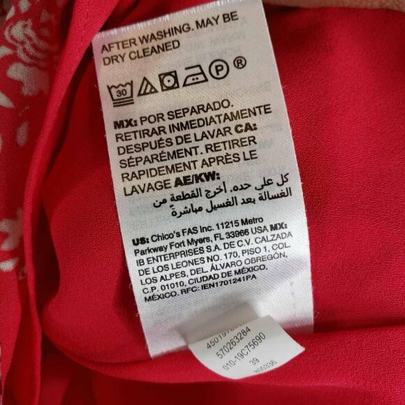 Chicos Shirt Top Size 3 US XL Patchwork Paisley Red Short Sleeve Blouse - Picture 7 of 9